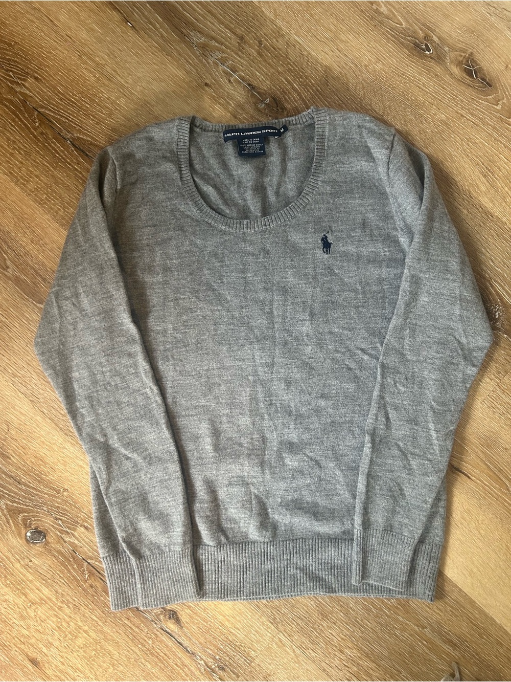 Ralph Lauren Light Gray Crewneck Sweater with Navy Polo Logo